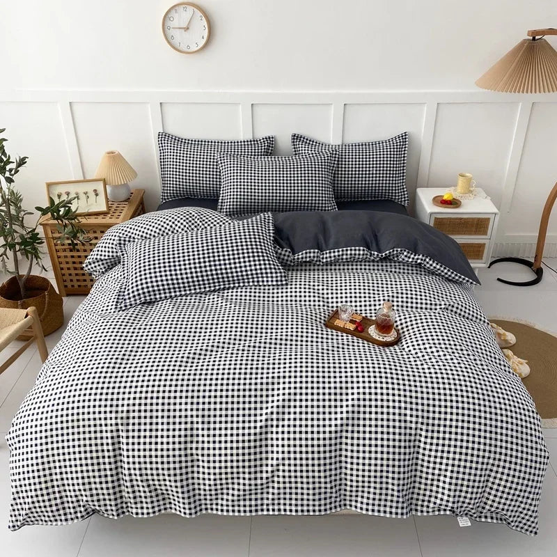 Pokrowiec na kołdrę w kratkę w odcieniach khaki