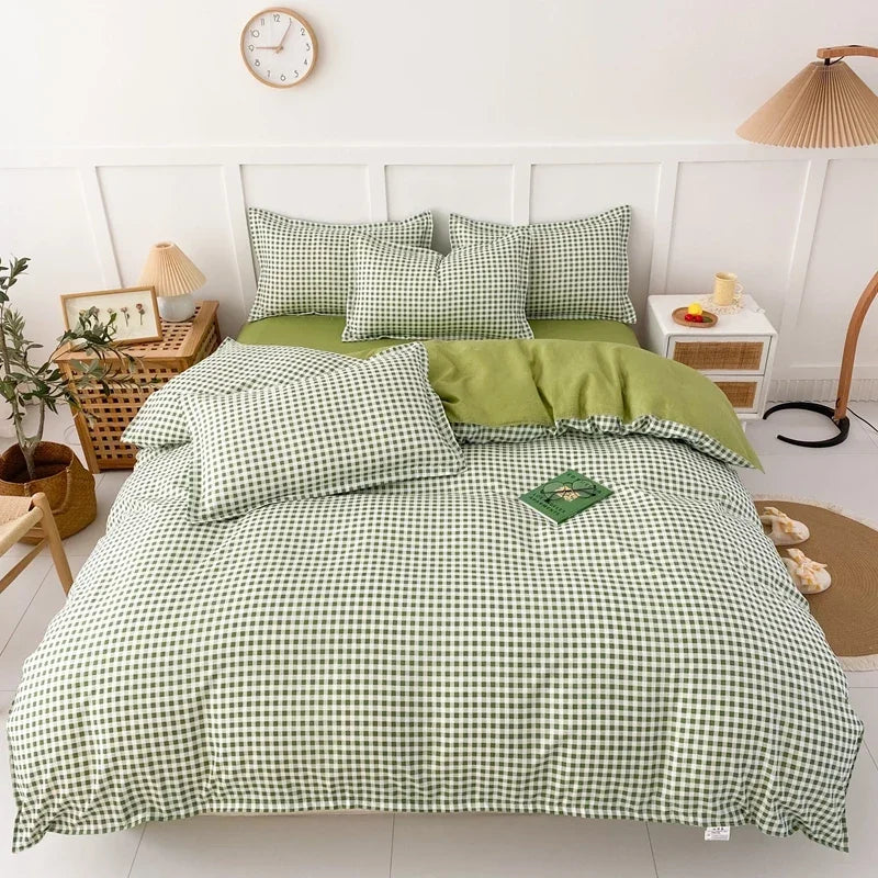 Pokrowiec na kołdrę w kratkę w odcieniach khaki