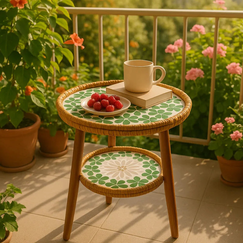 Rattanowy stolik kawowy z mozaiką