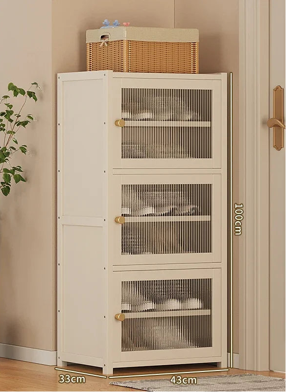 Wąska, bambusowa szafka na buty w stylu minimalistycznym