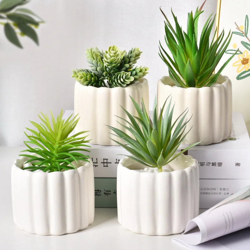Zestaw Doniczek Ceramicznych Bąbelki i Paski - Minimalistyczna Kolekcja