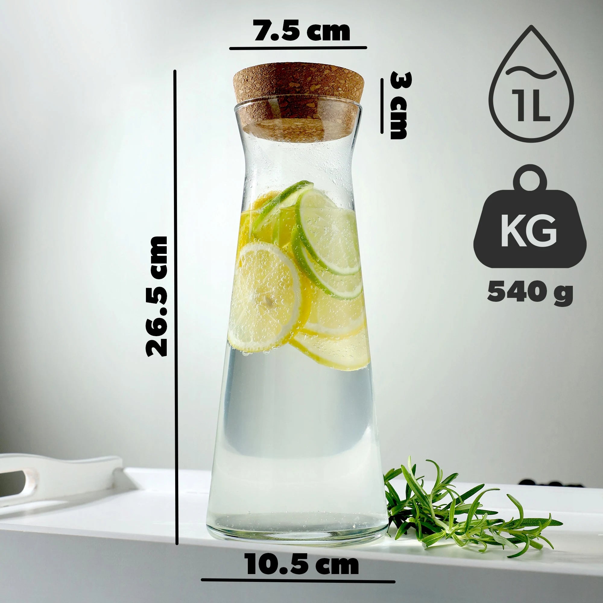 Karafka szklana "Kadax" z korkowym zamknięciem - 1L