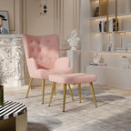 Różowy fotel wypoczynkowy z podnóżkiem