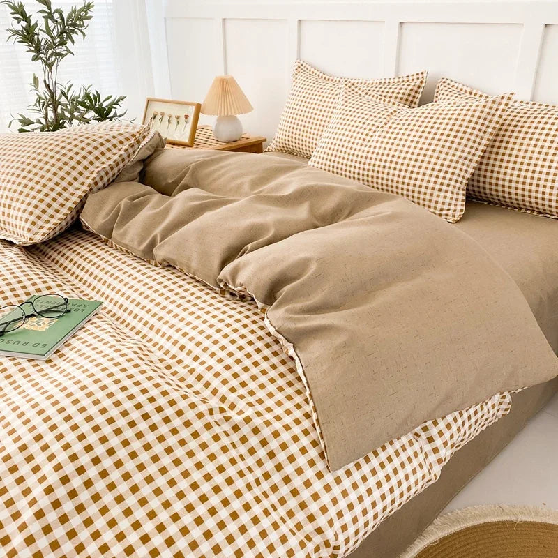 Pokrowiec na kołdrę w kratkę w odcieniach khaki