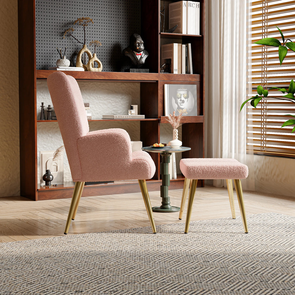 Różowy fotel wypoczynkowy z podnóżkiem