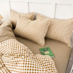 Pokrowiec na kołdrę w kratkę w odcieniach khaki