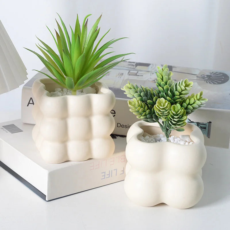 Zestaw Doniczek Ceramicznych Bąbelki i Paski - Minimalistyczna Kolekcja