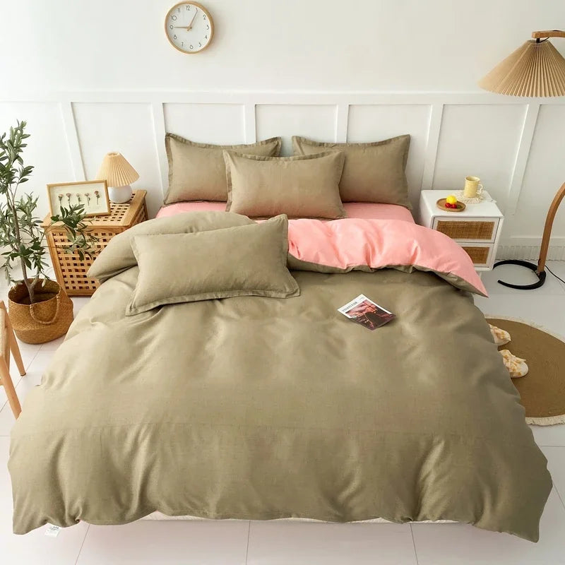 Pokrowiec na kołdrę w kratkę w odcieniach khaki