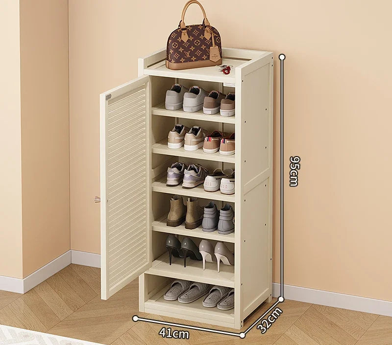 Wąska, bambusowa szafka na buty w stylu minimalistycznym