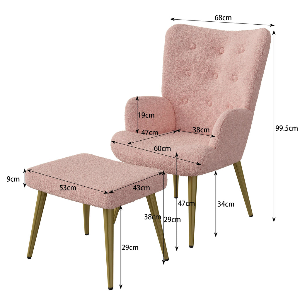 Różowy fotel wypoczynkowy z podnóżkiem