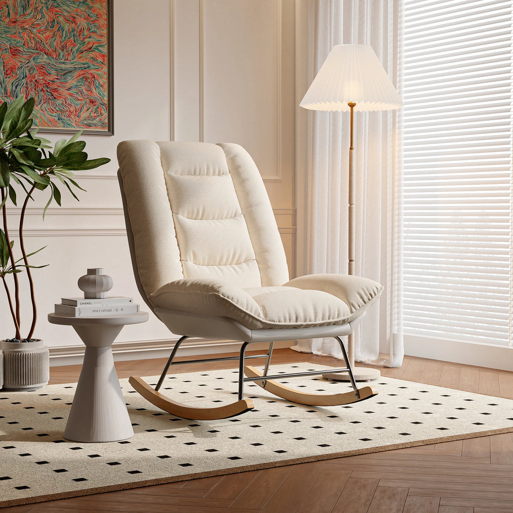 Nowoczesny fotel bujany z podnóżkiem